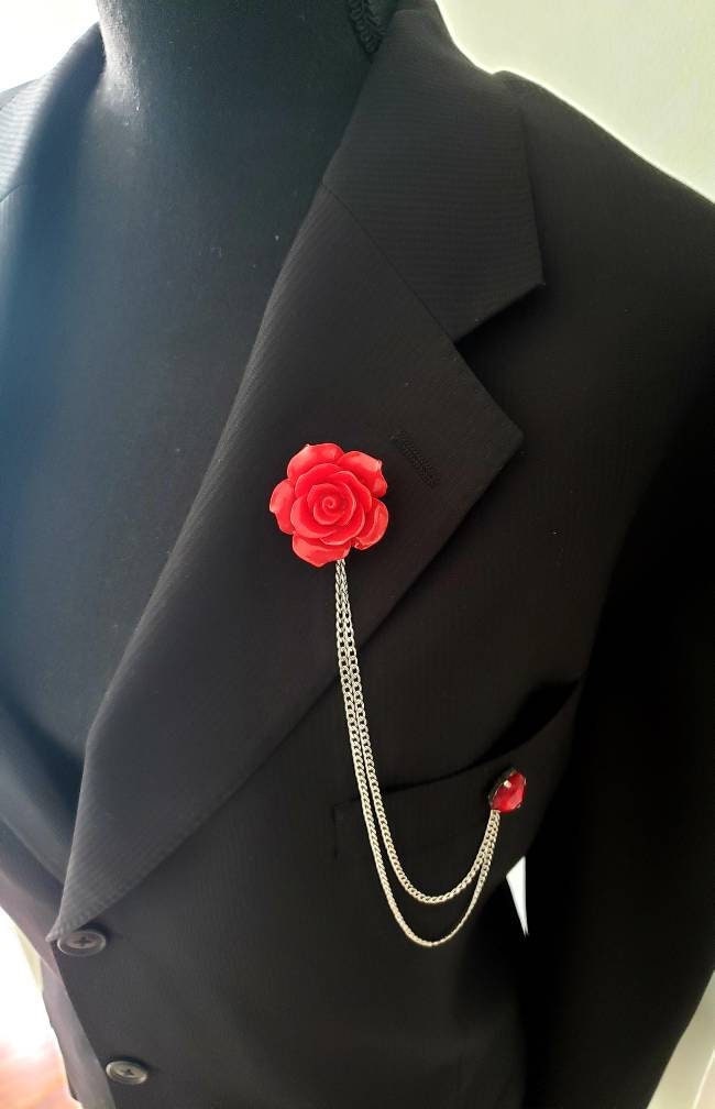 Flower Lapel Pin with 2 Gold or Silver Chains