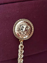 Load image into Gallery viewer, Extra Long Crystal Lapel Pin with Two Gold Chains
