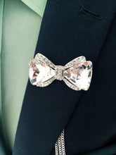 Load image into Gallery viewer, Crystal Bow Lapel Pin with 3 Silver Chains 
