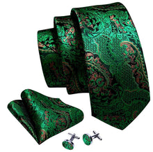 Load image into Gallery viewer, Green Brown Necktie Pocket Square Cufflink Set
