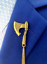 Load image into Gallery viewer, Gold Axe Lapel Pin with Gold Chains/Black Brooch
