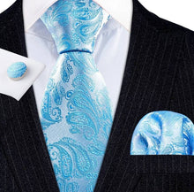 Load image into Gallery viewer, Men&#39;s Light Blue Silk Necktie Cufflink Set
