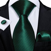 Load image into Gallery viewer, Men&#39;s Green Silk Necktie Square Cufflink Set
