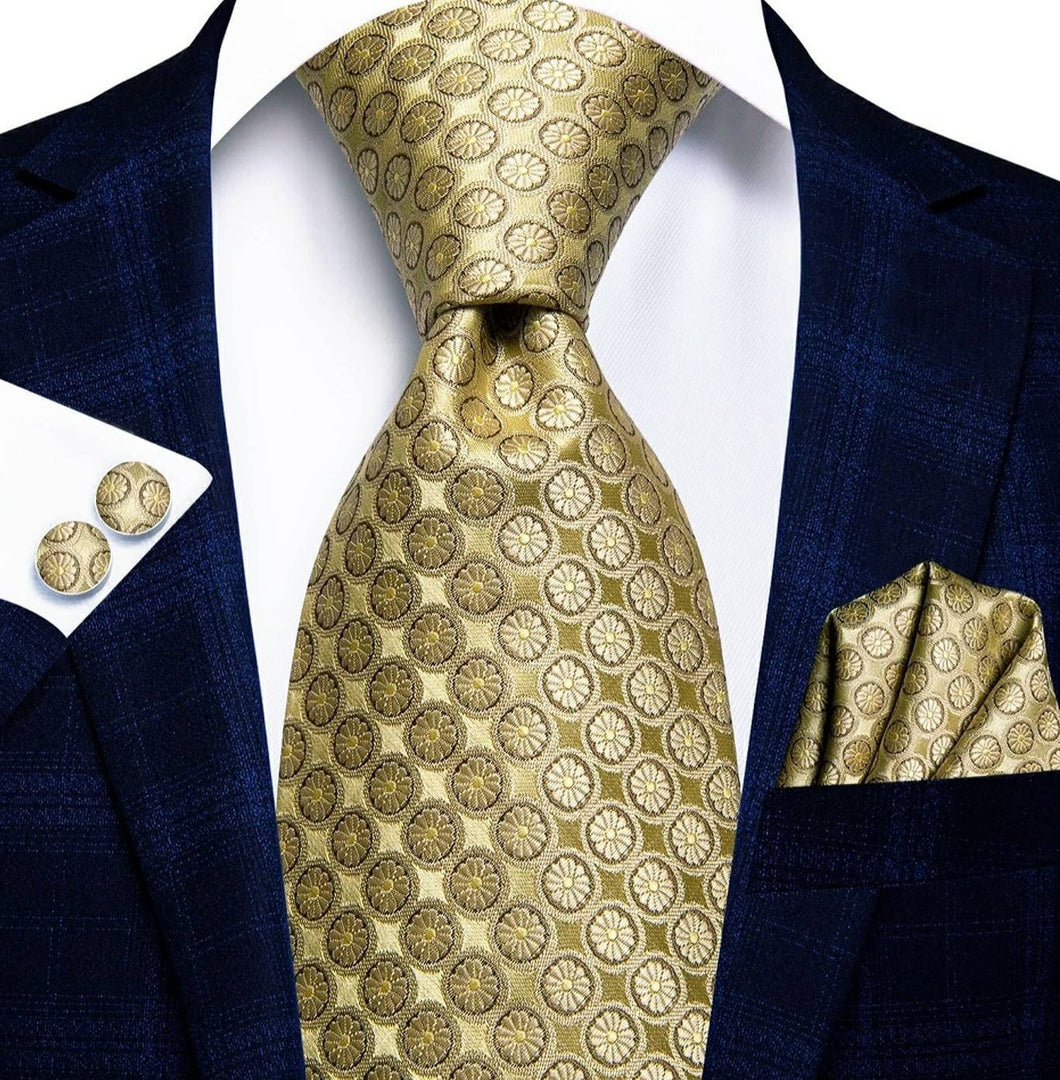Men's Gold Floral Silk Necktie Set