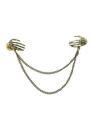 Load image into Gallery viewer, Double Chain Skeleton Hands Collar Pin 

