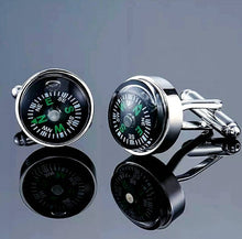Load image into Gallery viewer, Retro Patterned Compass Cufflinks 
