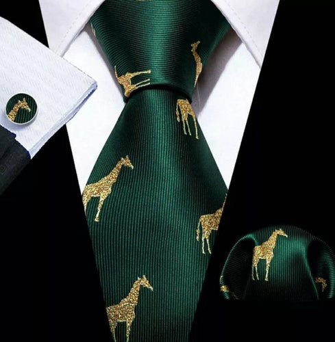 Men's Gold Zebra Classic Silk Tie Necktie Set
