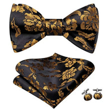 Load image into Gallery viewer, Silk Bowtie (Self-Tie) &amp; Pocket Square with Woven Cufflink Set | Self-Tied Bowtie Set | Bowtie | Men&#39;s Bowtie, Neck Tie, Groomsmen, Grooms
