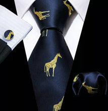 Load image into Gallery viewer, Men&#39;s Gold Zebra Classic Silk Tie Necktie Set
