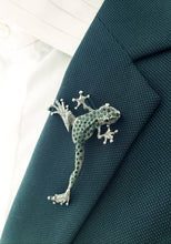Load image into Gallery viewer, Green Rhinestones Crystal Frog Brooch Lapel Pin
