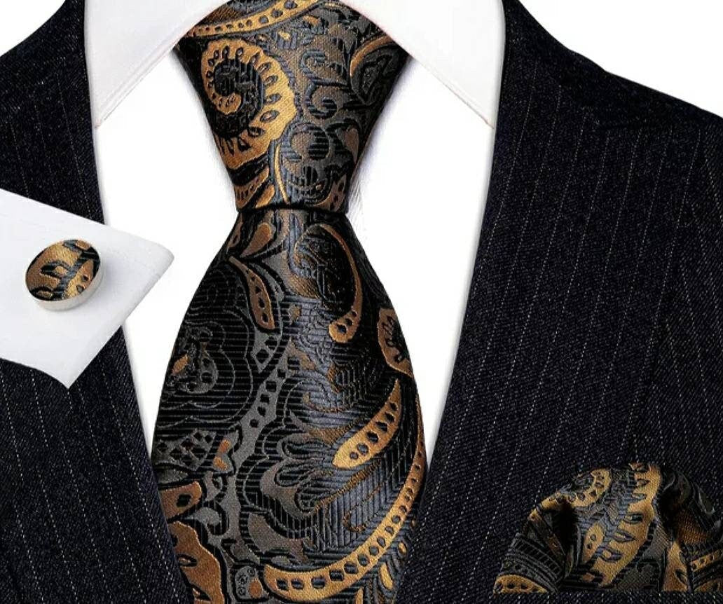 Men's Brown Silk Necktie Cufflink Set