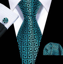 Load image into Gallery viewer, Men&#39;s Black Turquoise Silk Necktie Set

