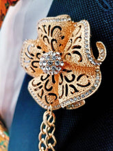 Load image into Gallery viewer, Elegant Flower Crystal Lapel Pin with 2 Gold Chains 

