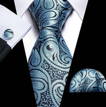 Load image into Gallery viewer, Men&#39;s Silk Necktie Pocket Square Cufflink Set - Blue/Lite Blue
