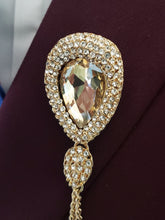 Load image into Gallery viewer, Elegant Crystal Rhinestone Lapel Pin with Gold Chains 
