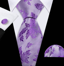 Load image into Gallery viewer, Men&#39;s Purple Necktie Pocket Square Cufflink Set
